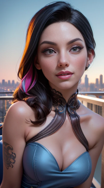 photo of Juelz Ventura, RAW, beautiful woman, ((portrait)), ((detailed face:1.2)), ((detailed facial feature, detailed skin, clear skin), (perfect proportioned body), (wearing a colorful sexy dress) (high detailed city environment, apartment balcony), (realistic photo, best quality, detailed), (8k wallpaper), (cinematic lighting, dramatic lighting) (sharp focus, intricate)