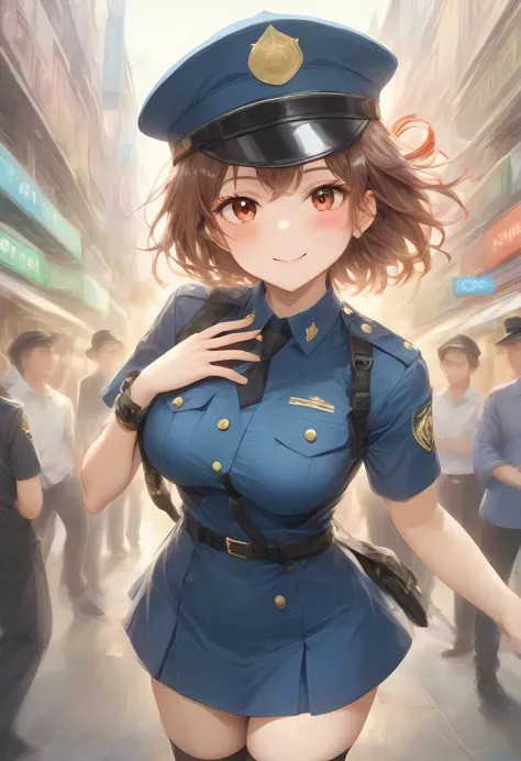 masterpiece, best quality, very aesthetic, absurdres, full body shot,(police costume:1.3), (button gap:0), police skirt, police ...