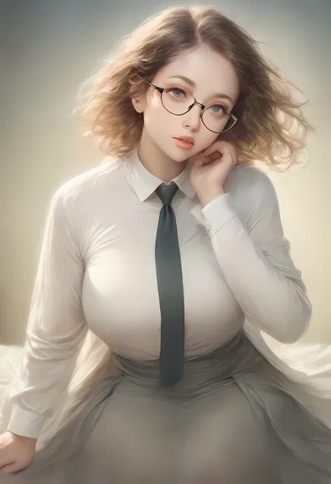 (8K, top-quality, masterpiece: 1.2), (realistic, Photorealistic: 1.2), Intelligent secretary with a curvaceous figure, wearing a...