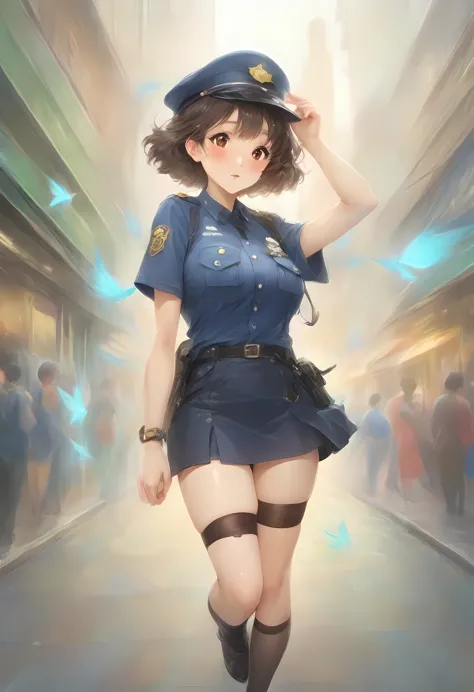 masterpiece, best quality, very aesthetic, absurdres, full body shot,(police costume:1.3), (button gap:0), police skirt, police ...