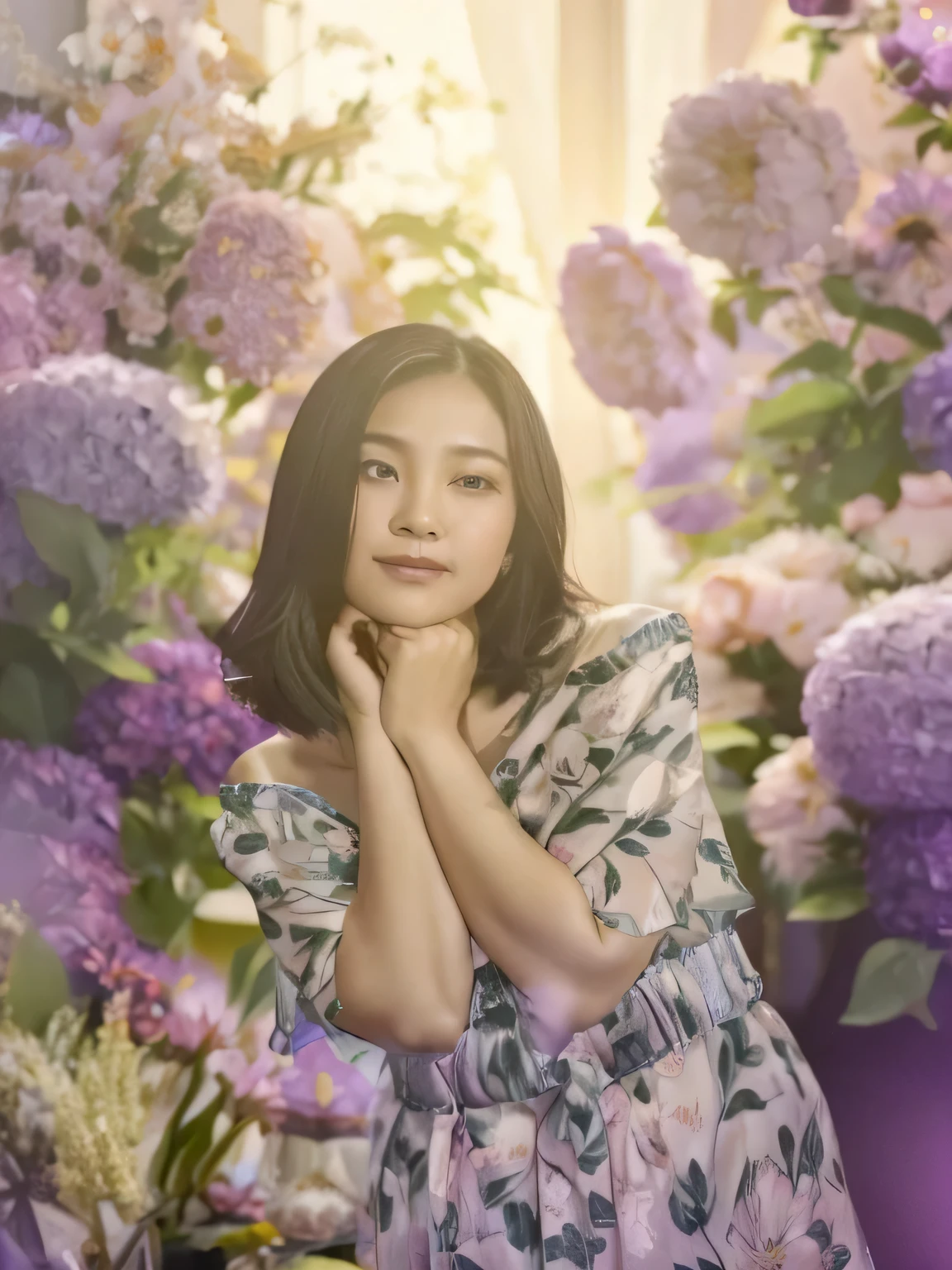 há uma mulher posando para uma foto em um vestido floral, amanhã irmão trans, Xin Tong Chen, alegria, nivanh chanthara, Yun Ling, autor Li Zhang, foto de retrato, no estilo de Lam Manh, chanson nanli, Desculpe meu, Louise Zhang, retrato fotográfico, Foto do perfil, xuehan, Mei Ling Zhou