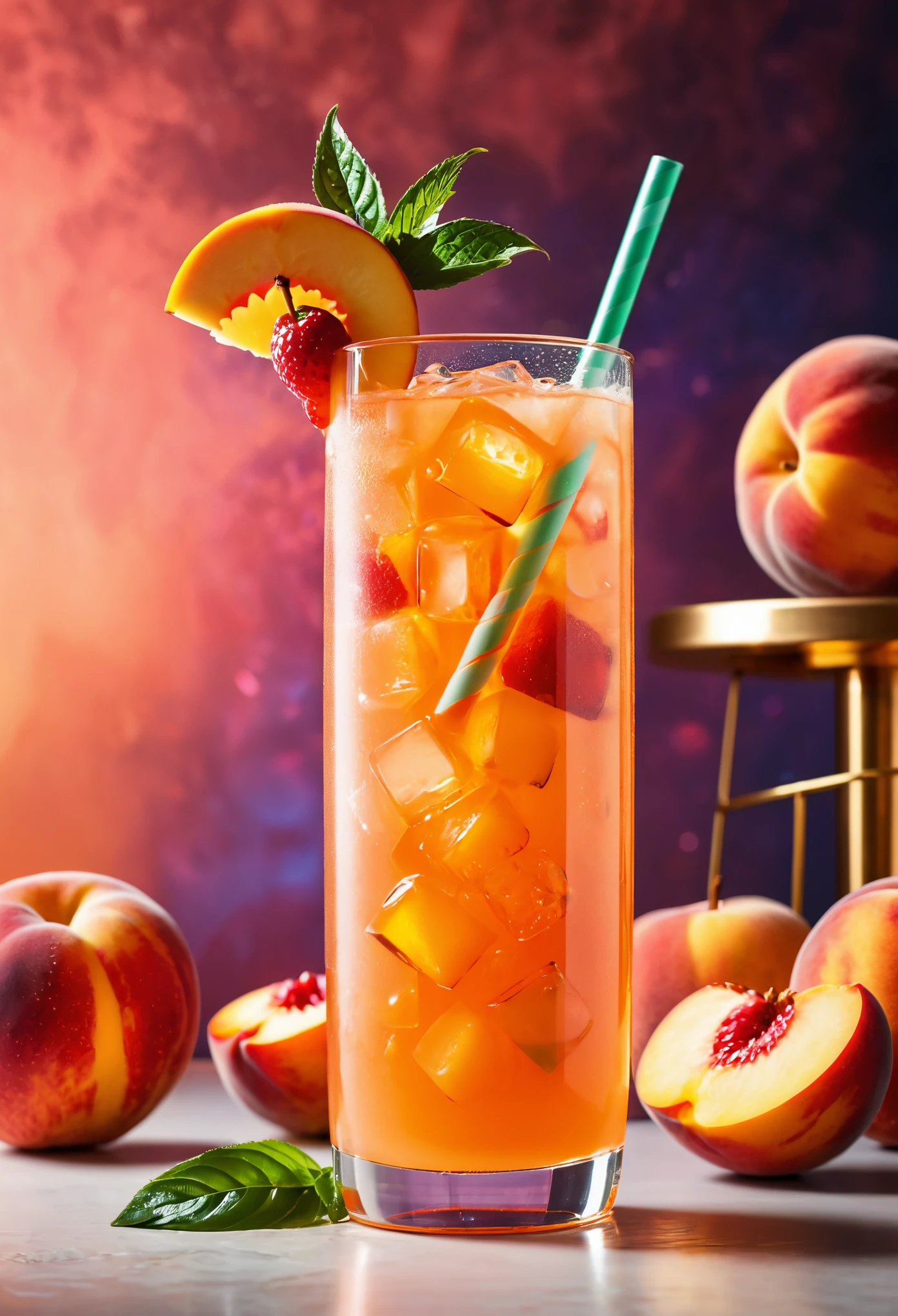 There is a glass of fruit juice with a straw and a straw - SeaArt AI