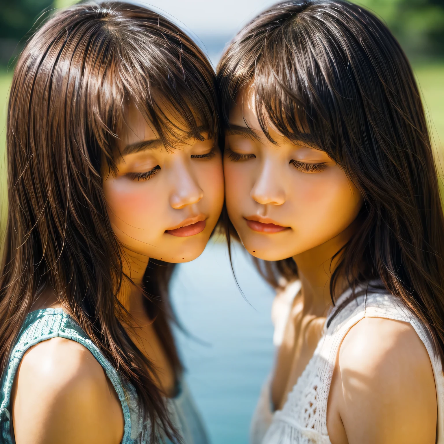 identical twin sisters、close your eyes、I'm about to kiss, 16 years old, bangs