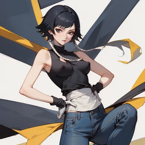 ((highest quality)), ((masterpiece)), (be familiar with),  bleach,soi fon, 1 girl, alone,  erect nipples, black hair,slanted eye...