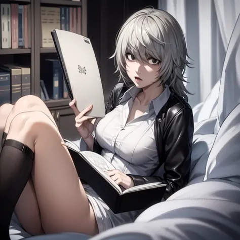 8k, mouthpiece, ((one beautiful woman)),((death note drawing)), almost solo, ((one beautiful woman)), ((black eye)), gray hair, ...