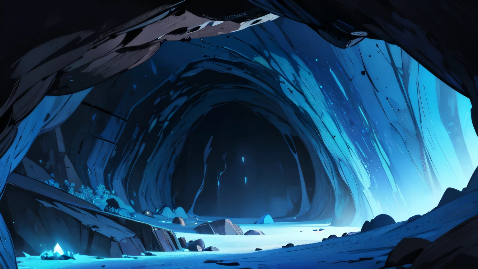 dark cave, The Gloomy Cave, scary cave, blue crystals