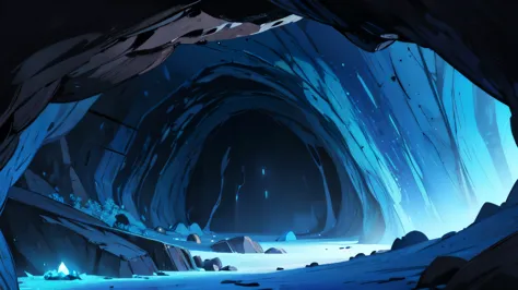 dark cave, The Gloomy Cave, scary cave, blue crystals