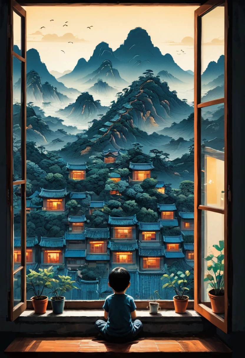 The View Outside the Window, by Tang Yau Hoong, (masterpiece, best quality, perfect composition, very aesthetic, absurdres, ultra-detailed, intricate details, Professional, official art, Representative work:1.3)