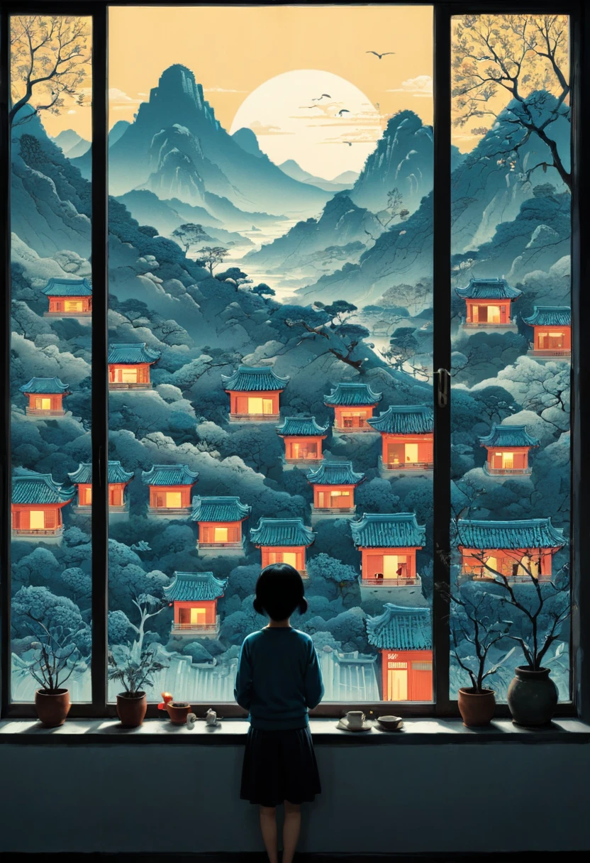 The View Outside the Window, by Tang Yau Hoong, (masterpiece, best quality, perfect composition, very aesthetic, absurdres, ultra-detailed, intricate details, Professional, official art, Representative work:1.3)