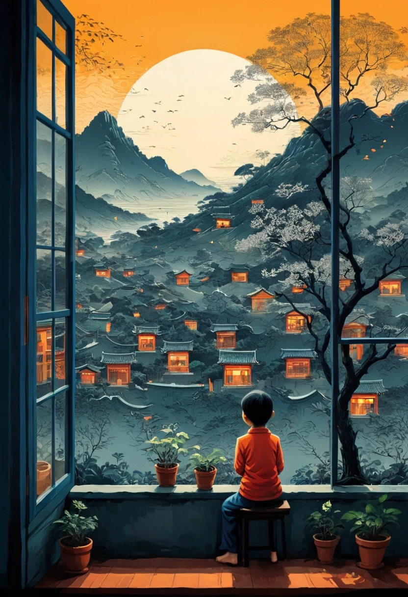 The View Outside the Window, by Tang Yau Hoong, (masterpiece, best quality, perfect composition, very aesthetic, absurdres, ultra-detailed, intricate details, Professional, official art, Representative work:1.3)