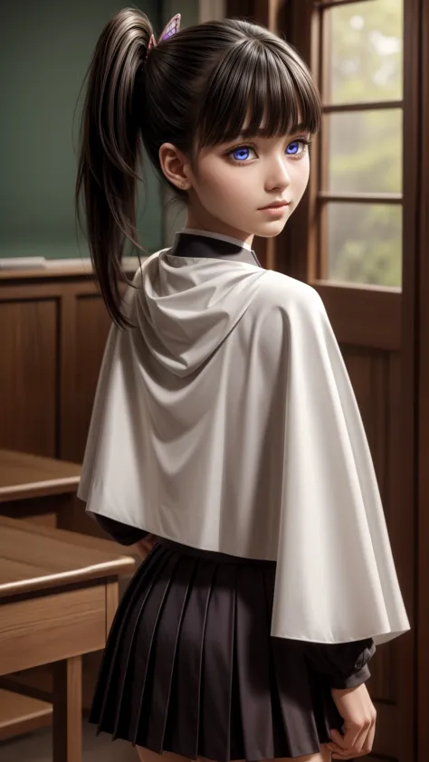 kanaotsuyuri, kanao tsuyuri, black hair, butterfly, butterfly hair ornament, (purple eyes:1.1), side ponytail, ponytail, 
BREAK ...