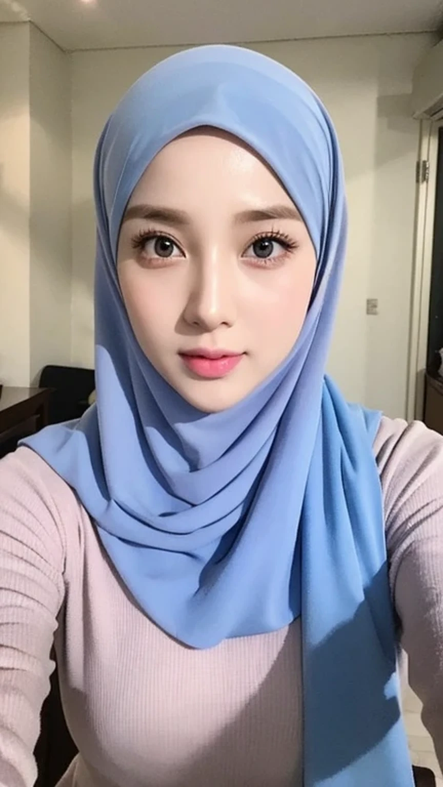 A woman wearing a blue hijab poses for a picture - SeaArt AI