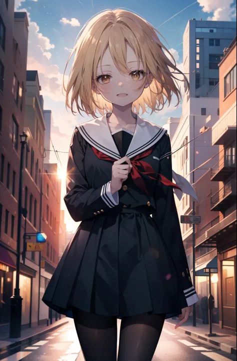 annakyouyama, anna kyouyama, blonde hair, short hair, (brown eyes:1.7),happy smile, smile, open your mouth,black long-sleeved sa...