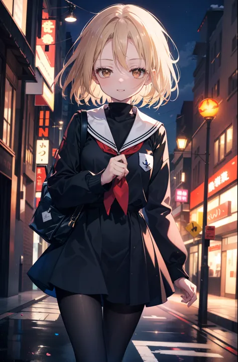 annakyouyama, anna kyouyama, blonde hair, short hair, (brown eyes:1.7),happy smile, smile, open your mouth,black long-sleeved sa...