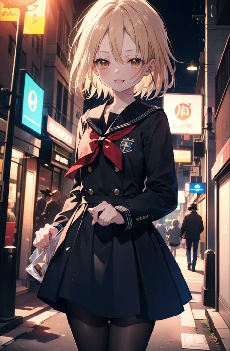 annakyouyama, anna kyouyama, blonde hair, short hair, (brown eyes:1.7),happy smile, smile, open your mouth,black long-sleeved sa...