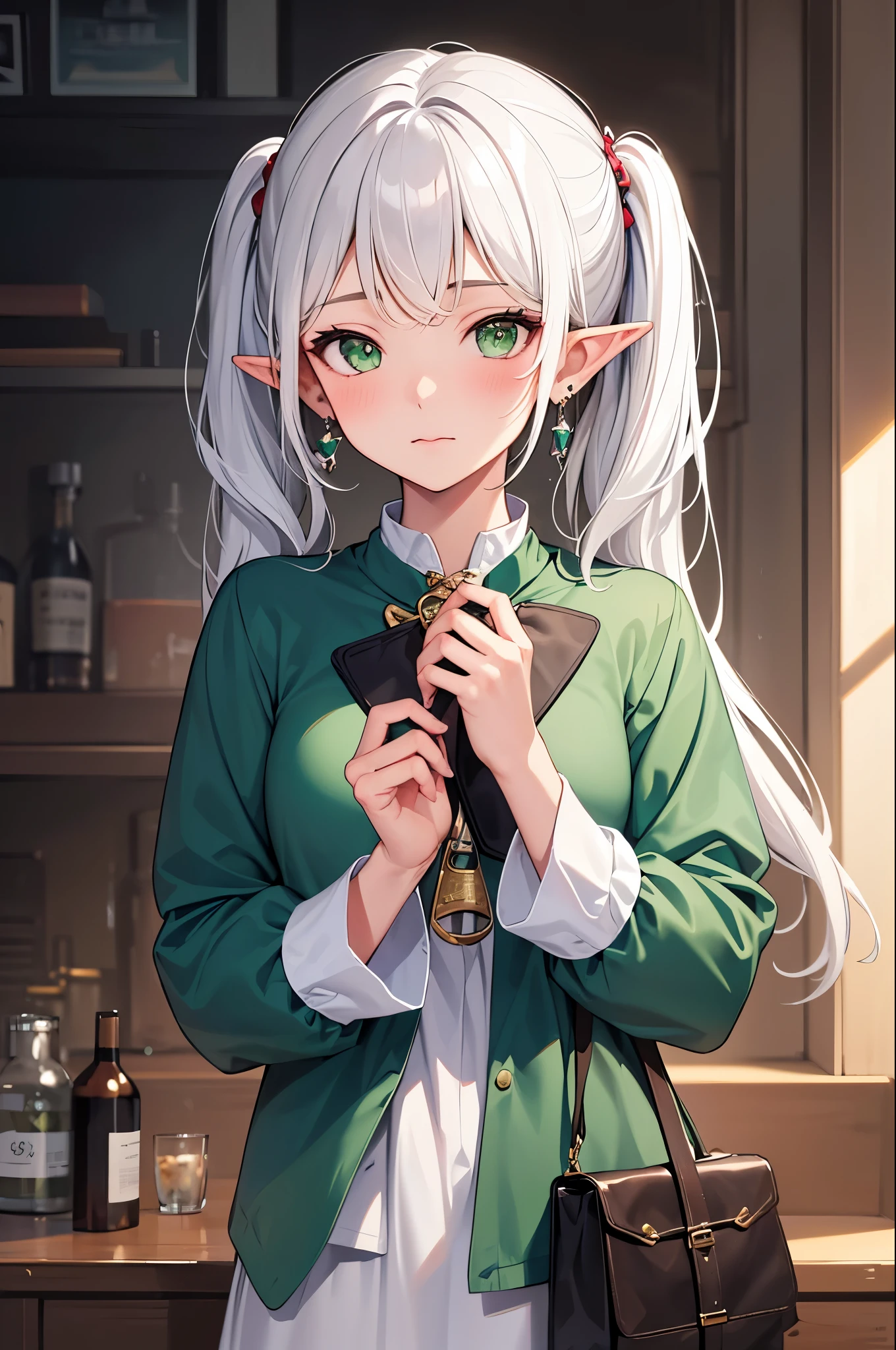 super high resolution,best quality,Photos,4k,ingling,1girl,pointy ears,(green eyes:1.1),solo,twintails,(white hair:1.2),jewelry,long hair,elf,earrings,long sleeves,looking at viewer,bangs,closed mouth,pikkyfrieren,