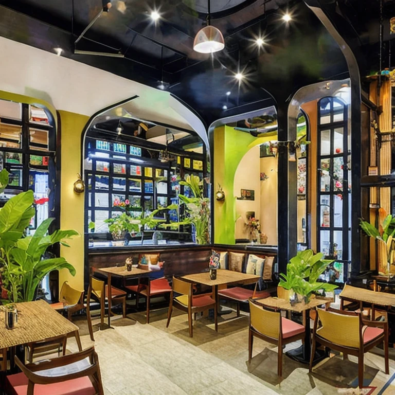 (masterpiece, best quality:1.2), KTH Coffee - Indochina Real, coffee space, indoor