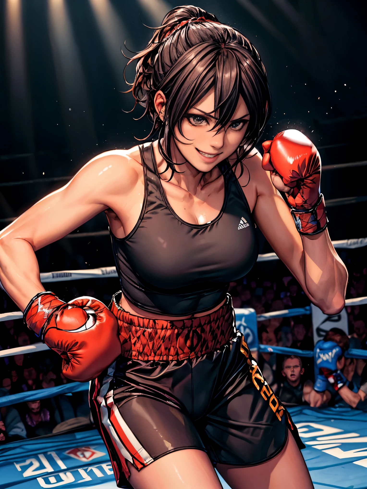 A woman in a boxing ring with a red glove - SeaArt AI