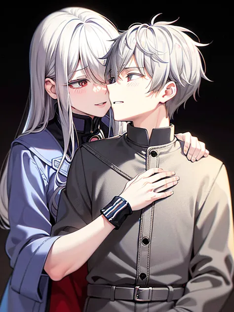 a boy fox with grey hair and red eyes, with extremely detailed facial features and an evil smile. he is wearing casual clothes. ...