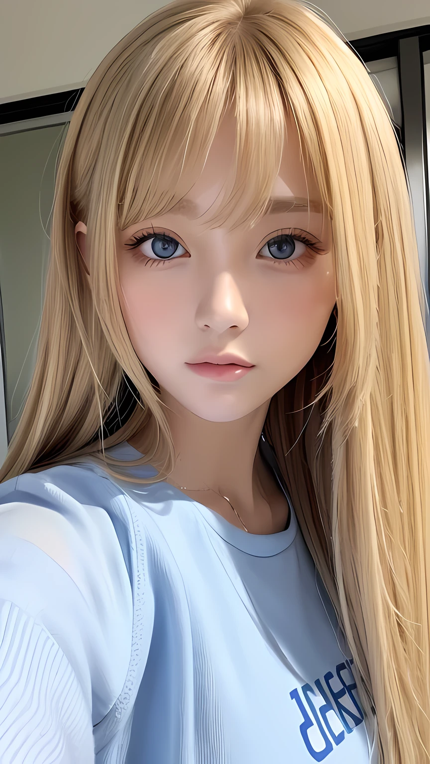 A close up of a person with long blonde hair and blue eyes - SeaArt AI