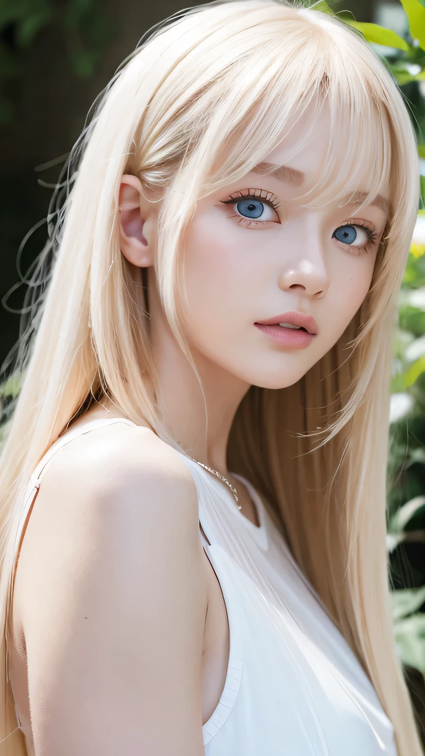 A woman with long blonde hair and blue eyes posing for a picture - SeaArt AI