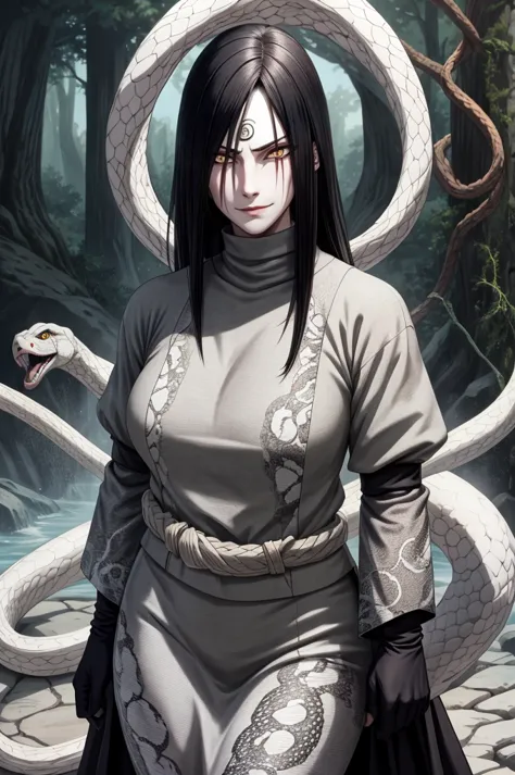 {-erro_de_anatomia:1.0} estilo anime, Masterpiece, absurdities, Orochimaru\(Naruto\), 1girl Solo, Mature woman, Oversized shirt ...