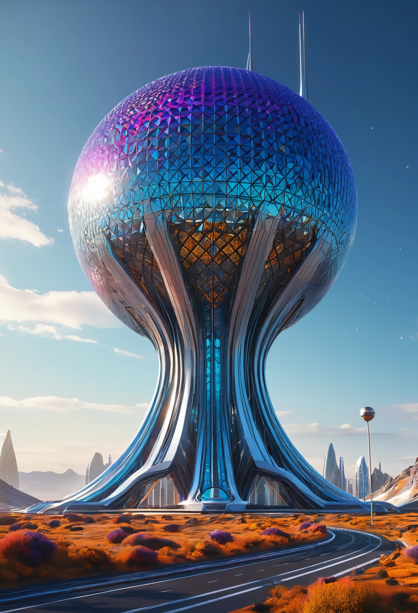 (best quality,ultra-detailed,realistic:1.37),Giant Geometric Shape,Astonishingly detailed 3D rendering,alien architecture,extraterrestrial landscapes,vibrant colors,sharp focus,[abstract],futuristic,studio lighting,meticulously designed structure,imposing and breathtaking,highly intricate,dramatic perspective,otherworldly,powerful sense of scale,HDR,UHD,luminous glow,surreal,mesmerizing
