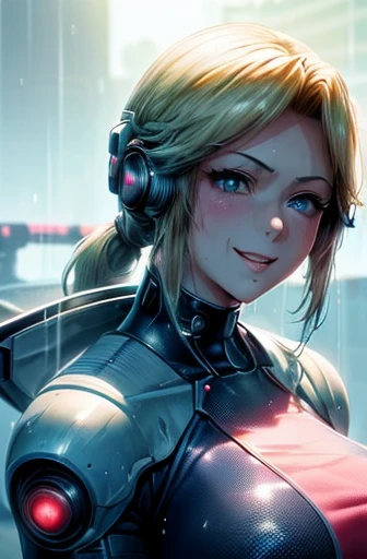 8k(((((Cute anime style face,(Good depiction of the face,anime style),(clumsy smile),face is red,beautiful woman,shyly,greenish blue eyes,cyber punk,Focus on people))))) ((woman,huge breasts:1.8, very red lips,Emphasis on huge breasts,BIG ASS,thin waist,long legs,Are standing,greenish blue eyes))3 (((clumsy smile)))((((Focus on people)))))((((Blur the background))))) (((cyber punk,Science fiction,Future world blonde long hair beautiful woman,it&#39;s raining,A picture with a strong cyberpunk worldview))) ((((shyly)))))