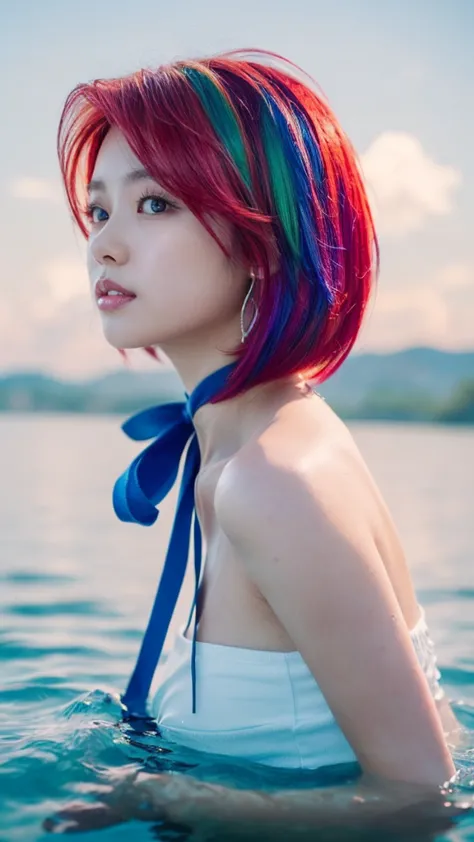 1.5),(1 girl),(dynamic pose),(multicoloredhead+silver hair:1.3+redhead:1.2+purple hair+Hair:1.3+green hair:1.3),(blue eyes),(nec...