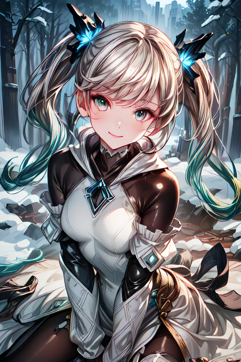 ioeuclase, hair ornament, white dress, black thighhighs, detached sleeves, sitting wariza,grass,sky,smile, wariza,grass,sky,smile, intricate eyes,beautiful detailed eyes,symmetrical eyes,big eyes:1.5, cowboy shot, seductive eyes, sitting, ,intricate eyes,beautiful detailed eyes,symmetrical eyes,big eyes:1.5,(((lustrous skin:1.5,bright skin: 1.5,skin tanned,shiny skin,very shiny skin,shiny body,plastic glitter skin,exaggerated shiny skin,illuminated skin))),(detailed body,(detailed face)), cute, erotic,daring, (((medieval armor,adventurer man armor,winter coat))),(((intricate outfit,intricate clothes, embroidered outfit,ornate outfit,embroidered clothes,ornate armor))), (dynamic pose:1.0),(centered,scale to fit dimensions,Rule of thirds), ((snowy pine forest at night)), with dark stormy clouds,winter,scenery:1.25,((snow forest background)),Christmas tree, highres,sharp focus,(ultra detailed,extremely detailed),(photorealistic artwork:1.37),(extremely detailed CG unity 8k wallpaper),(((vibrant colors,vibrant theme))),(intricate),(masterpiece),(best quality), uniform, dress, pantyhose
