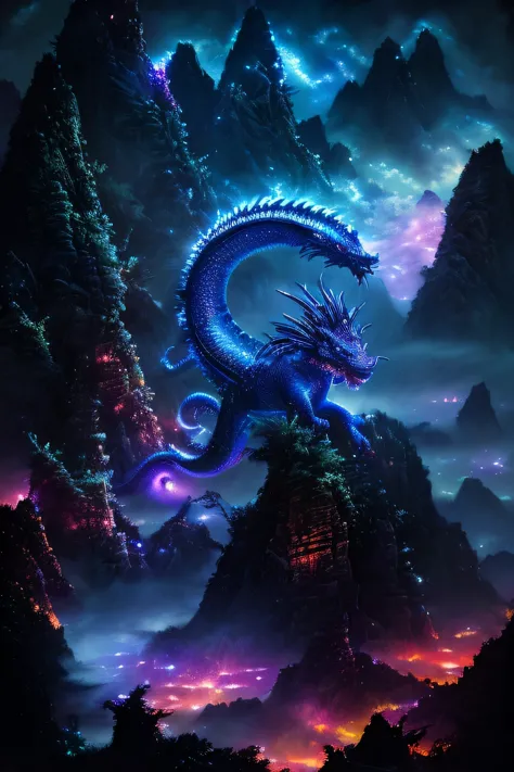 chinese dragon, majestic night, detailed scales, glowing eyes, swirling clouds, powerful presence, mystical aura, mystical artwo...