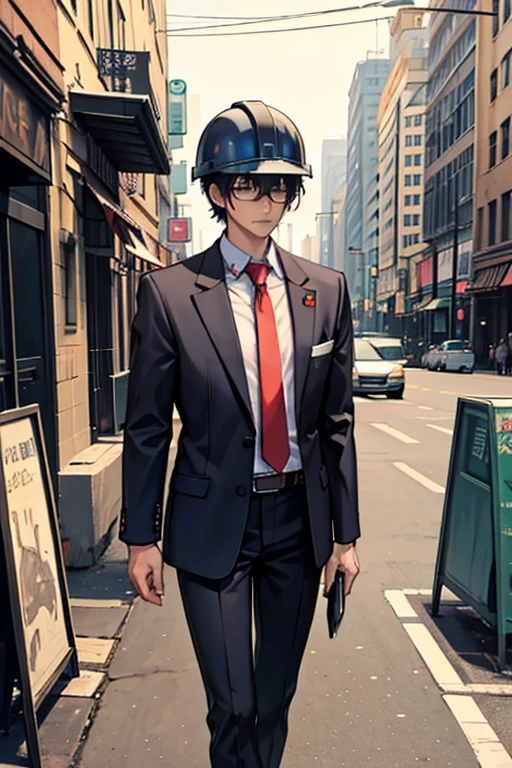 cause scene,Helmet,Work clothes,glasses,Handsome guy,Jobs,Vacant,anime style,Vacant