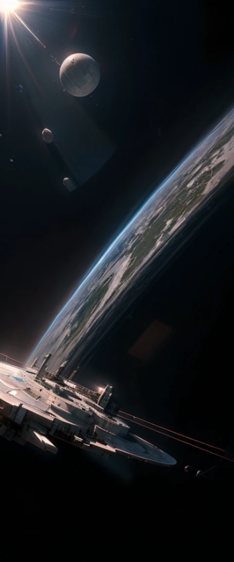 ((masterpiece, highest quality, Highest image quality, High resolution, photorealistic, Raw photo, 8K)), A giant spacecraft navigating interstellar space, 