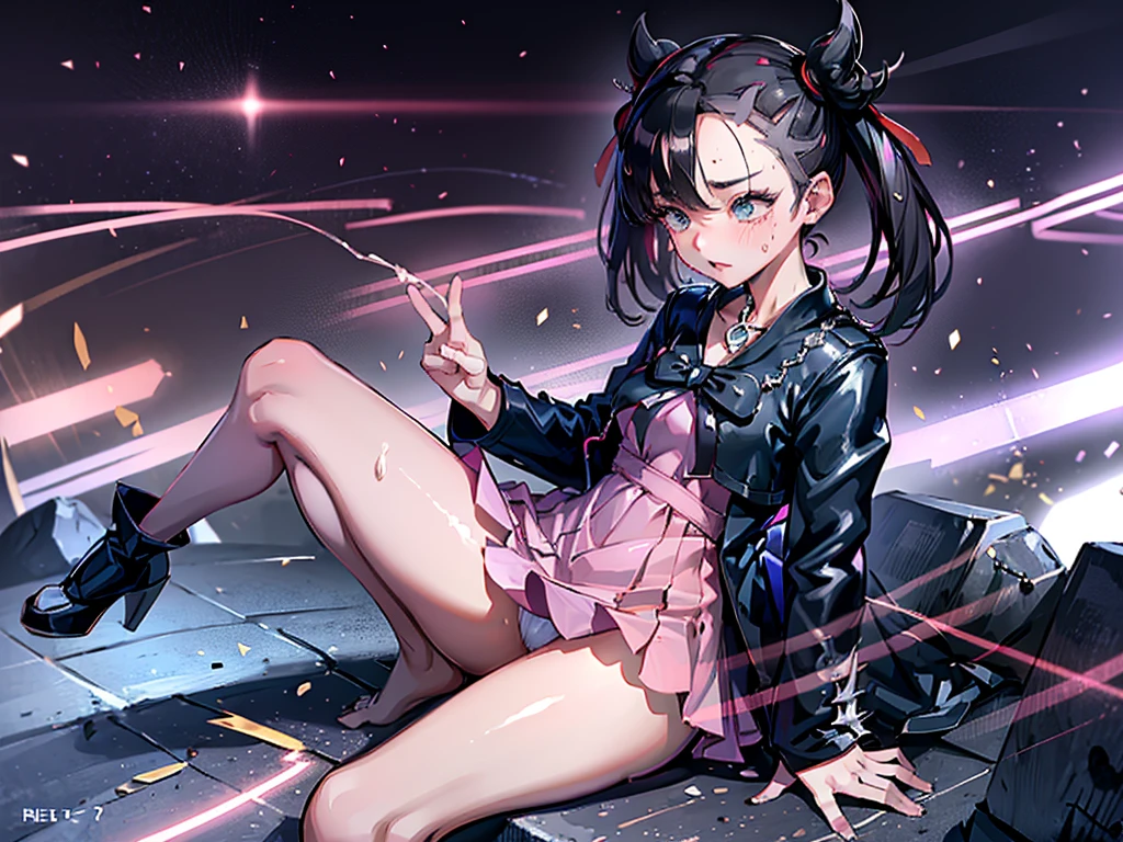 hmmarnie, aqua eyes, black choker, red ribbon, pink dress, jewelry, black jacket, open clothes, long sleeves,(masterpiece:1.3), (High resolution), (8k), (very detailed), (4K), (pixiv), perfect face, beautiful eyes and face, (最high quality), (Super detailed), detailed face and eyes, black pantyhose,pubic hair,黄色いpeeを漏らす裸の女の子,1 girl,alone,spread your legs, embarrassing, blush,いpee, (sweating:1.4),spread your legs,1 girl, (alone), rough skin, confused, High resolution, use_fast_phi_frozen_style, use_fast_phi_frozen_style, twin tails, very long hair, high quality, 1 girl, NUDE, pee, squat, touch the vagina