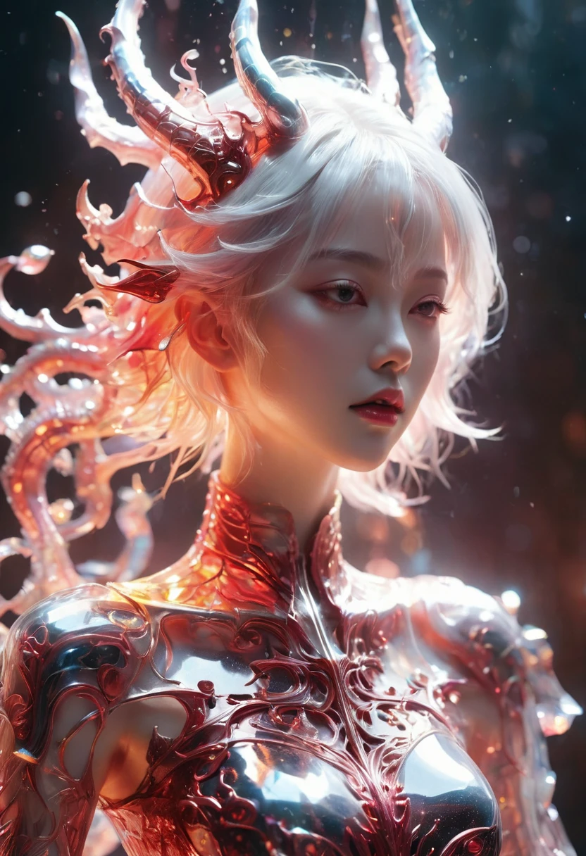 Foto CRUDA, (negro y rojo : Retrato de una niña diablo tocando el violín, aura brillante, muy detallado, filigrana de oro, motivos intrincados, tracería orgánica, by Android jones, Januz Miralles, Hikari Shimoda, polvo de estrellas brillante por W. zelmer, composición perfecta, Liso, enfoque nítido, partículas brillantes, fondo animado de arrecife de coral realista, realism, alta definición, fotografía de 35 mm, 8K), obra maestra, fotografía premiada, luz natural, composición perfecta, Alto detalle, ARTE FOTOGRÁFICO CINEMATICO HIPER REALISTA Foto CRUDA y sincera en primer plano de un organismo de red neuronal etéreo con un casco perlado brillante, Color holográfico, gotas de agua, divino (Dragón Cyborg:2 chica:0.3, pelo blanco:0.5 Biomorfo), esqueleto de vidrio, sin piel:3, detalles biomecánicos, (fondo vacío), luz naturaling, Estilo de H. r. giger, (enfoque nítido, hiper detallado, muy complejo), . Detalles de extremadamente alta resolución, Fotográfico, realismo llevado al extremo, textura fina, increíblemente realista,fotografía de 35 mm, película, bokeh, Profesional, 4k, muy detallado