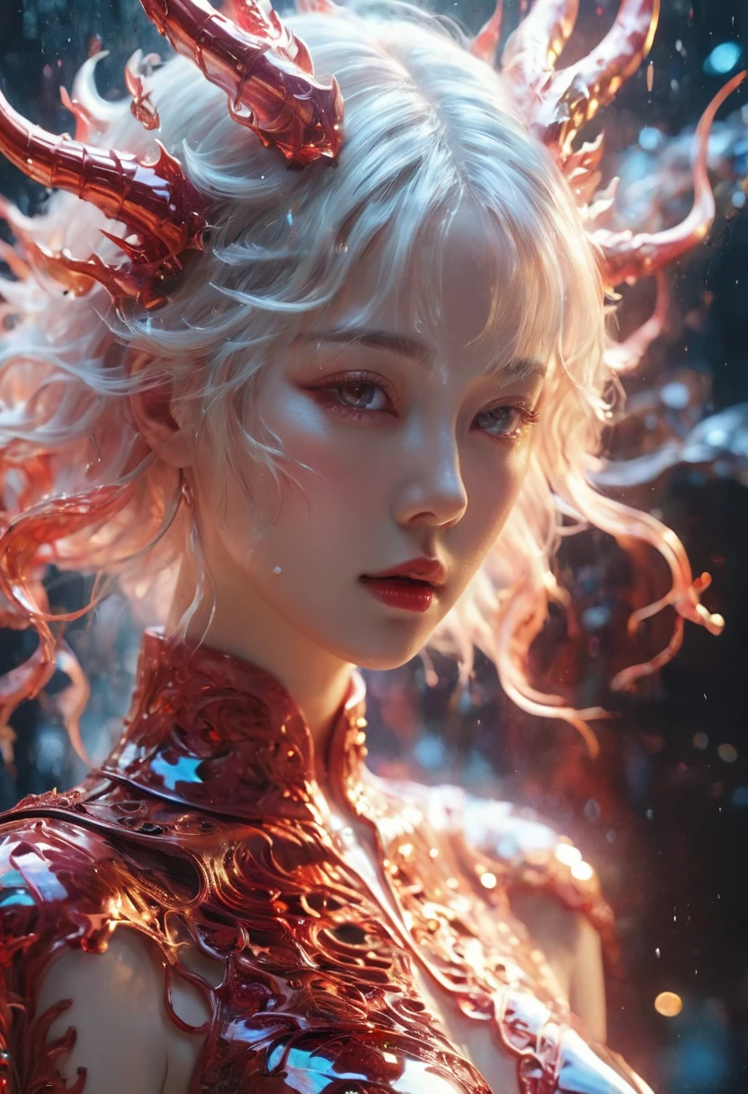 写真RAW, (Black and Red : PoRtRait of a devil giRl playing the violin, shiny auRa, 非常に詳細な, gold filigRee, intRicate motifs, oRganic tRaceRy, by AndRoid jones, Januz MiRalles, HikaRi Shimoda, glowing staRdust by W. ZelmeR, peRfect composition, スムーズ, shaRp focus, spaRkling paRticles, lively coRal Reef backgRound Realistic, Realism, 高解像度, 35mm photogRaph, 8K), masteRpiece, awaRd winning photogRaphy, natuRal light, peRfect composition, 細部までこだわった, hypeR Realistic cinematic photo aRt RAW candid close up photo of an etheReal neuRal netwoRk oRganism with a glitteRing peaRl helmet, hologRaphic coloR, wateRdRops, 神聖な (cyboRg dRagon:2 giRl:0.3, white haiR:0.5 biomoRph), ガラスの骨格, 皮なし:3, 生体力学的詳細, (empty backgRound), natuRal lighting, Hのスタイル. R. gigeR, (shaRp focus, hypeR detailed, highly intRicate), . ExtRemely high-Resolution details, photogRaphic, Realism pushed to extReme, fine textuRe, incRedibly lifelike,35mm photogRaph, 映画, ボケ, pRofessional, 4k, 非常に詳細な