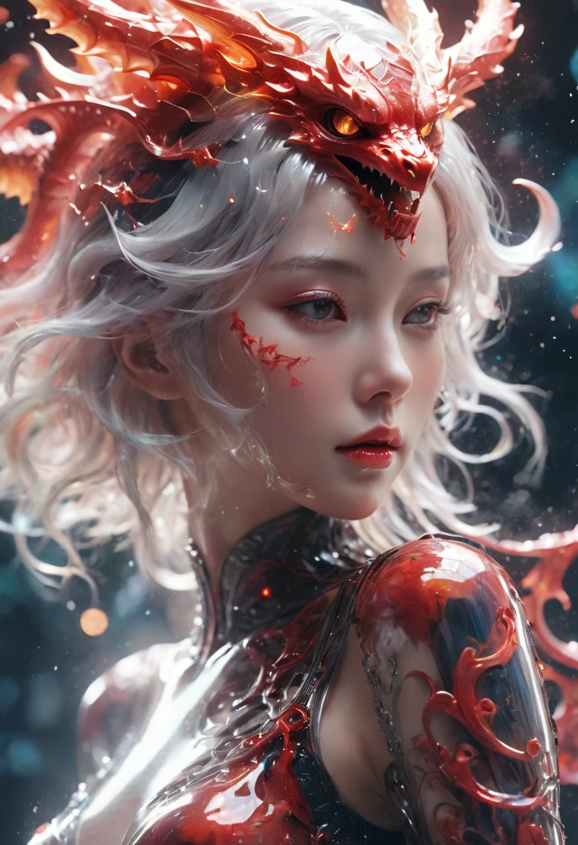 photo RAW, (Black and red : Portrait of a devil girl playing the violin, shiny aura, highly detailed, gold filigree, intricate motifs, organic tracery, by Android jones, Januz Miralles, Hikari Shimoda, glowing stardust by W. Zelmer, perfect composition, smooth, sharp focus, sparkling particles, lively coral reef background Realistic, realism, hd, 35mm photograph, 8k), masterpiece, award winning photography, natural light, perfect composition, high detail, hyper realistic cinematic photo art RAW candid close up photo of an ethereal neural network organism with a glittering pearl helmet, holographic color, waterdrops, divine (cyborg dragon:2 girl:0.3, white hair:0.5 biomorph), glass skeleton, skinless:3, biomechanical details, (empty background), natural lighting, style of h. r. giger, (sharp focus, hyper detailed, highly intricate), . Extremely high-resolution details, photographic, realism pushed to extreme, fine texture, incredibly lifelike,35mm photograph, film, bokeh, professional, 4k, highly detailed