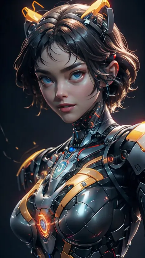 a 18oy robot girl, beautify face, sexy body, detail robotic arms, detail robotic legs