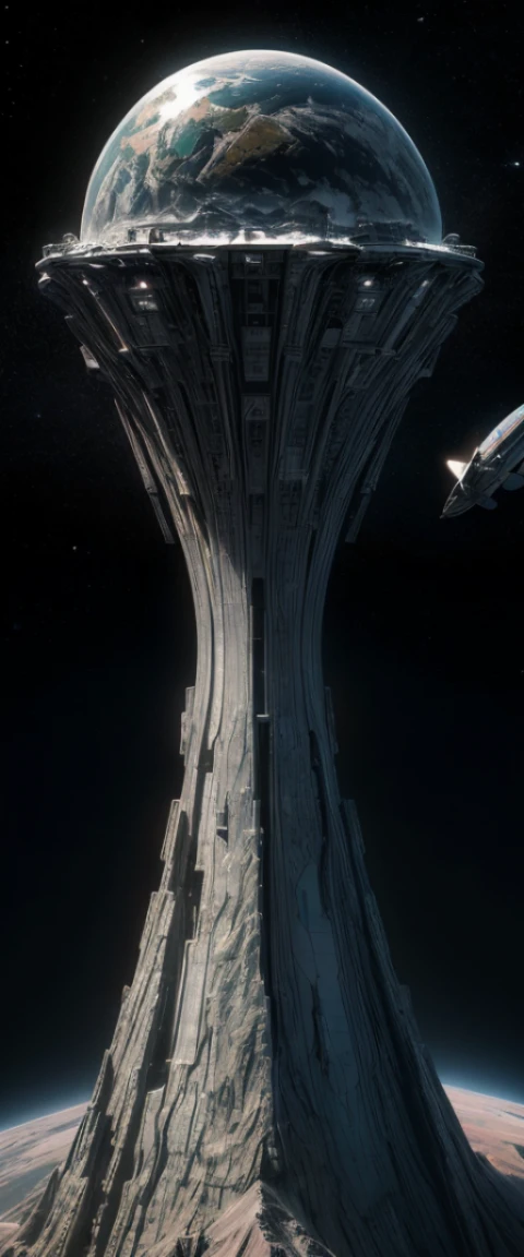 ((masterpiece, highest quality, Highest image quality, High resolution, photorealistic, Raw photo, 8K)), A giant spacecraft navigating interstellar space, Sophisticated design, huge geometric figures stacked in layers, 