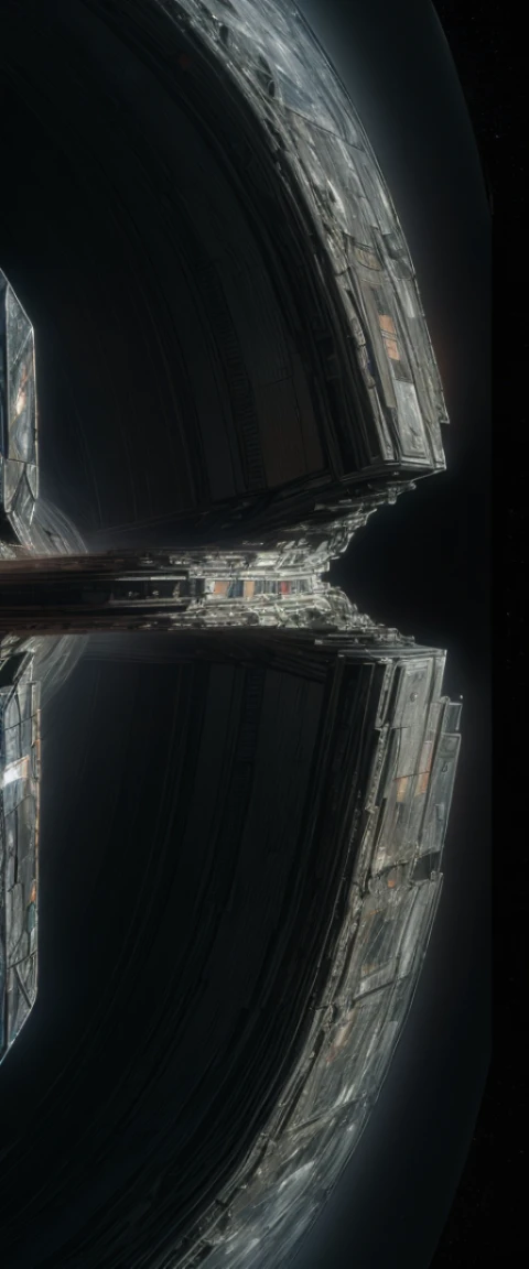 ((masterpiece, highest quality, Highest image quality, High resolution, photorealistic, Raw photo, 8K)), A giant spacecraft navigating interstellar space, Sophisticated design, huge geometric figures stacked in layers, 