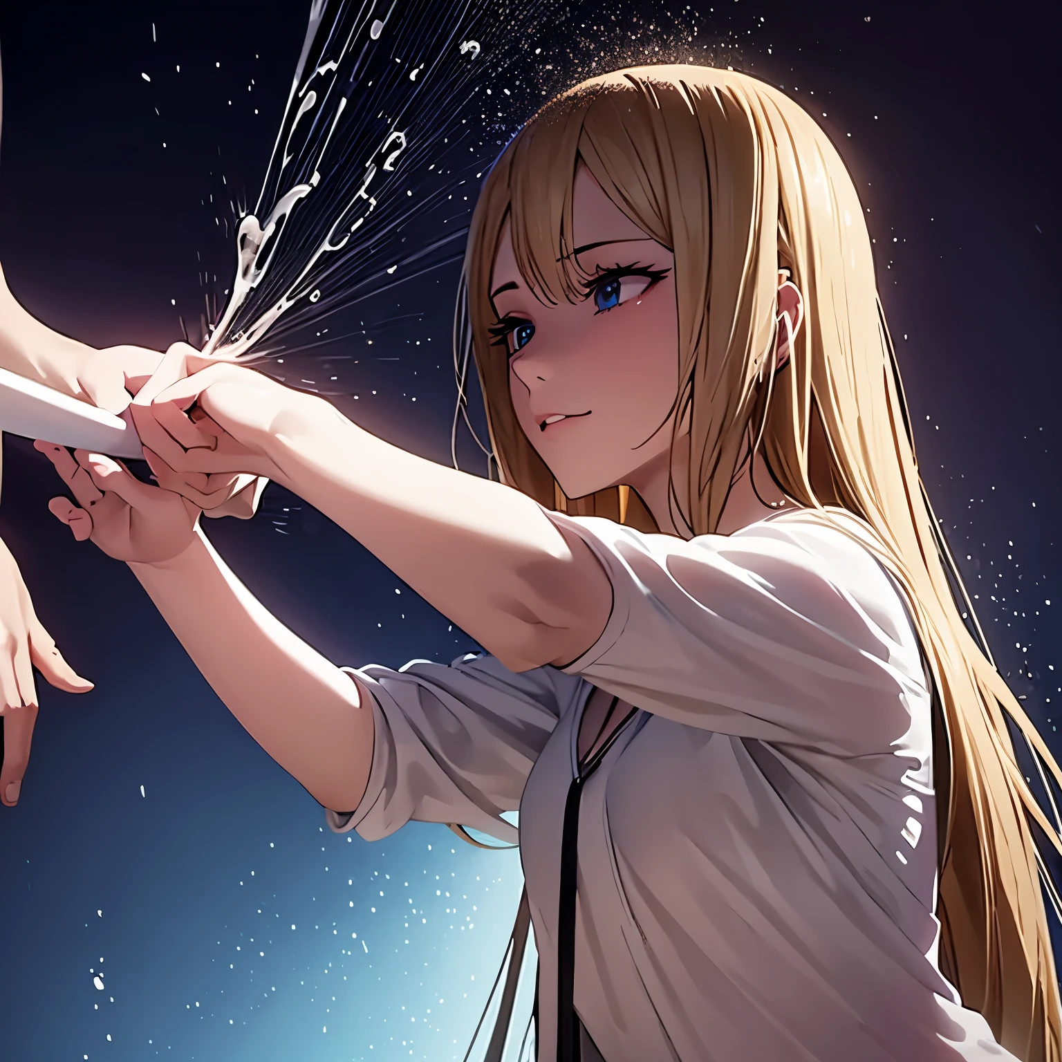 Anime girl with long blonde hair holding a knife in her hand - SeaArt AI