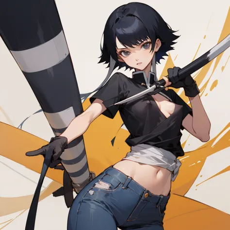 ((highest quality)), ((masterpiece)), (be familiar with),  bleach,soi fon, 1 girl, alone,  erect nipples, black hair,slanted eye...