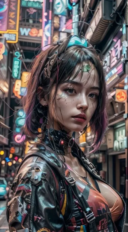 Cybernetic woman in a futuristic costume posing for a photo., estilo de arte cyberpunk, Arte digital cyberpunk anime, Chica de a...