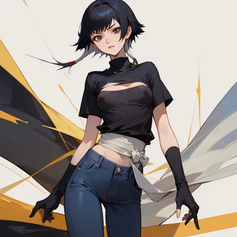 ((highest quality)), ((masterpiece)), (be familiar with),  bleach,soi fon, 1 girl, alone,  erect nipples, black hair,slanted eye...