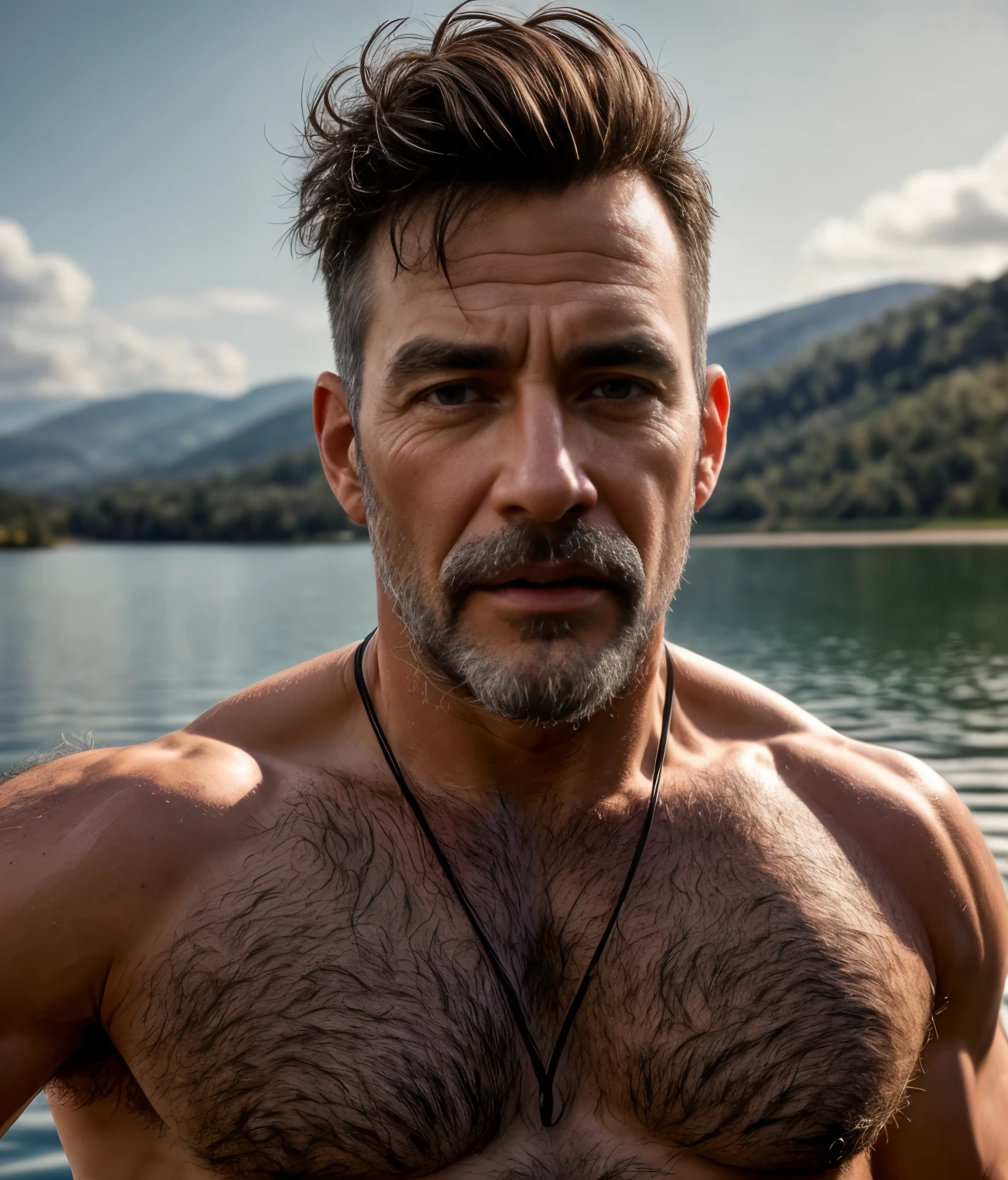 A close up of a man with a beard and no shirt on - SeaArt AI