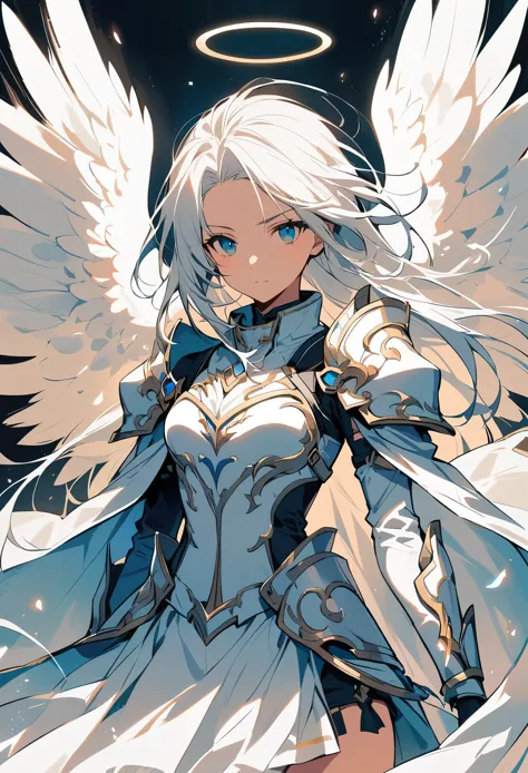 1girl angel angel_wings armor feathers_long wing feathers_hair shoulder armor shoulder_armor single_wing solo upper part_the bod...