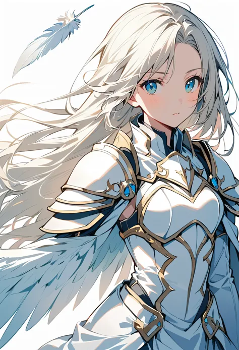 1girl angel angel_wings armor feathers_long wing feathers_hair shoulder armor shoulder_armor single_wing solo upper part_the bod...