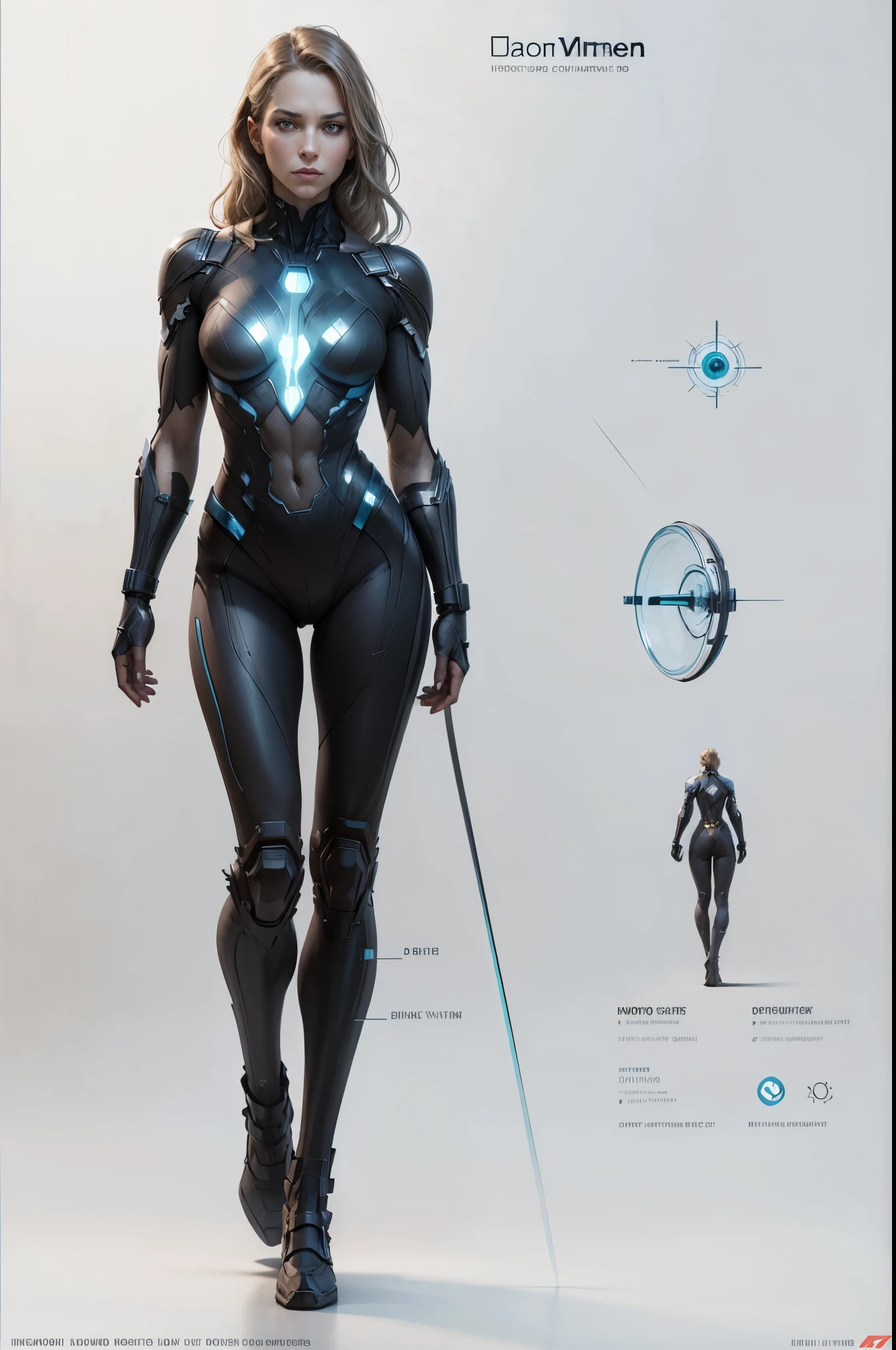 A woman in a black suit with a sword and a futuristic design - SeaArt AI