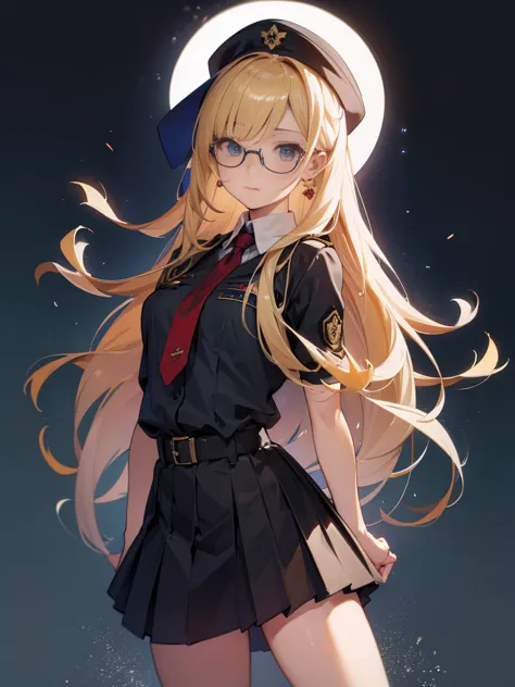 20 year old female、shiny hair quality、Beautiful Blonde Hair、straight hair、super long hair、Glasses、Glasses美人、military、battlefield...