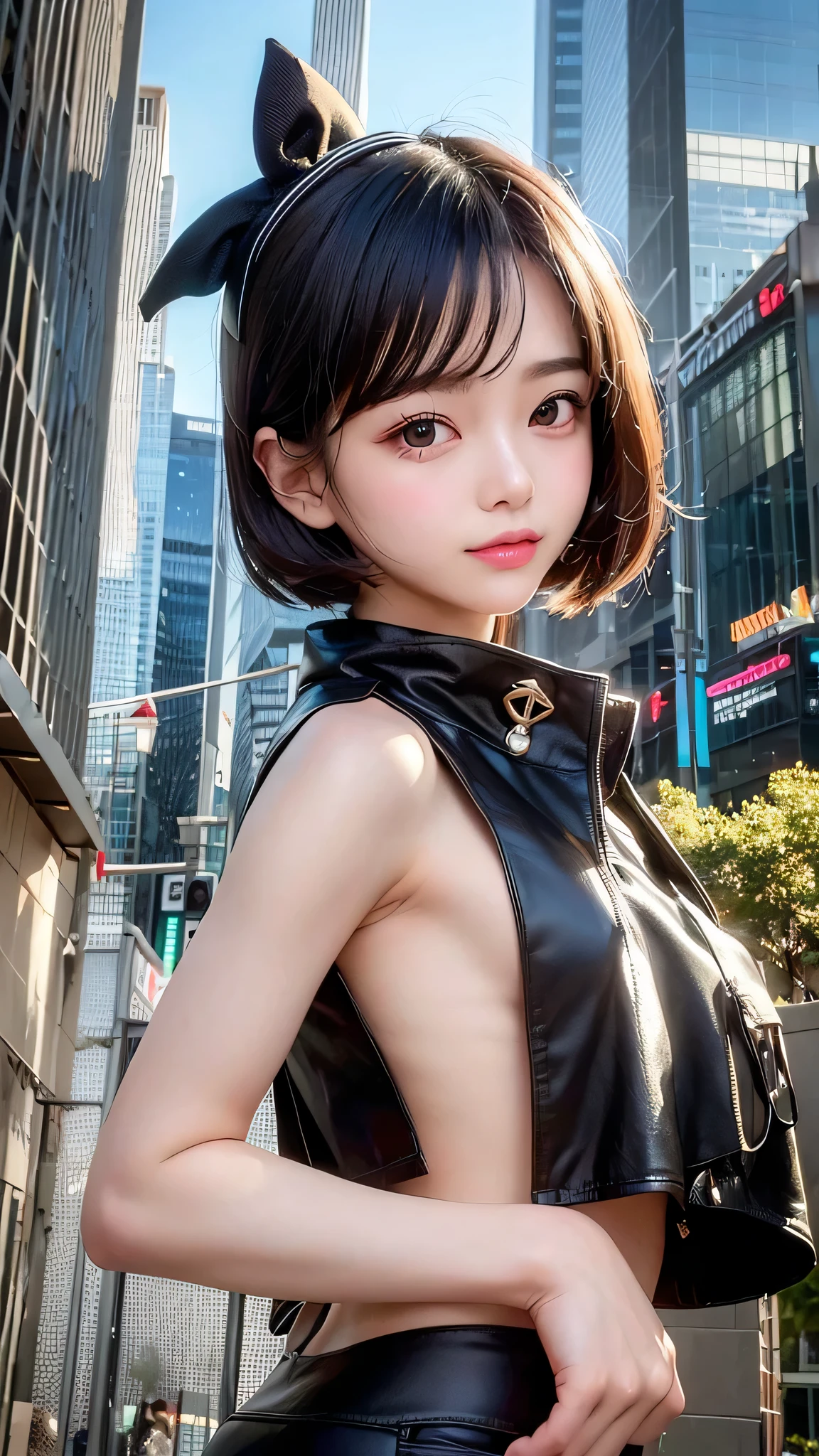 Anime girl wearing a dress and headband standing in front of a building, digital cyberpunk anime art, Digital Cyberpunk - Anime Art, anime cyberpunk art, cyberpunk anime girl, cyberpunk anime girl mech, anime style 4k, Best Anime 4K Kona-chan Wallpaper, cyber high school girl, cyberpunk anime art, portrait anime space cadet girl, future anime girl, dreamy cyberpunk girl